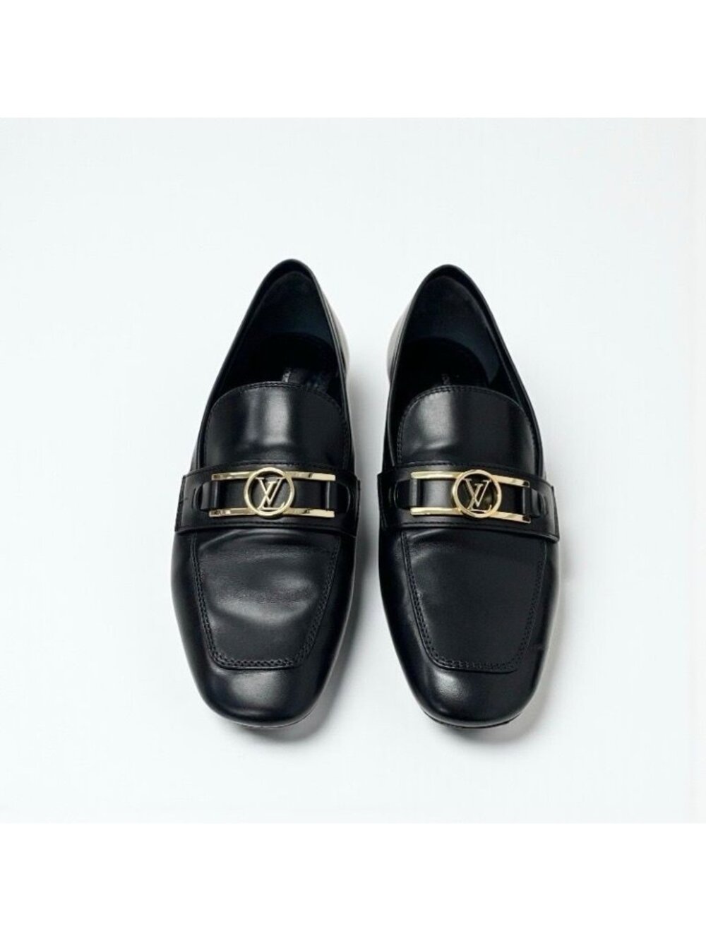 Louis Vuitton Upper Case Line Loafers Leather Shoes Black Gold LV Logo - Picture 2 of 9
